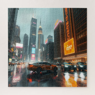 Cyberpunk Skyscrapper City Cars Jigsaw Puzzle