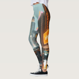Cyberpunk Skyscrapper City Cars Leggings