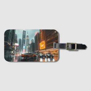 Cyberpunk Skyscrapper City Cars Luggage Tag