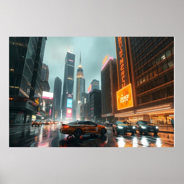 Cyberpunk Skyscrapper City Cars Poster (Front)