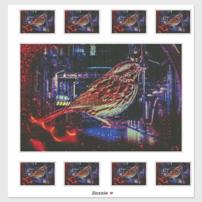 Cyberpunk Sparrow in Neon Cityscape (Sheet)