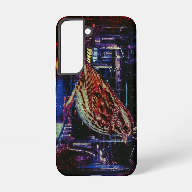 Cyberpunk Sparrow in Neon Cityscape Samsung Galaxy S22 Case (Back)