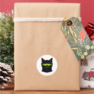 Cyberpunk Stealth Cat Neon Green Cyber Visor Classic Round Sticker