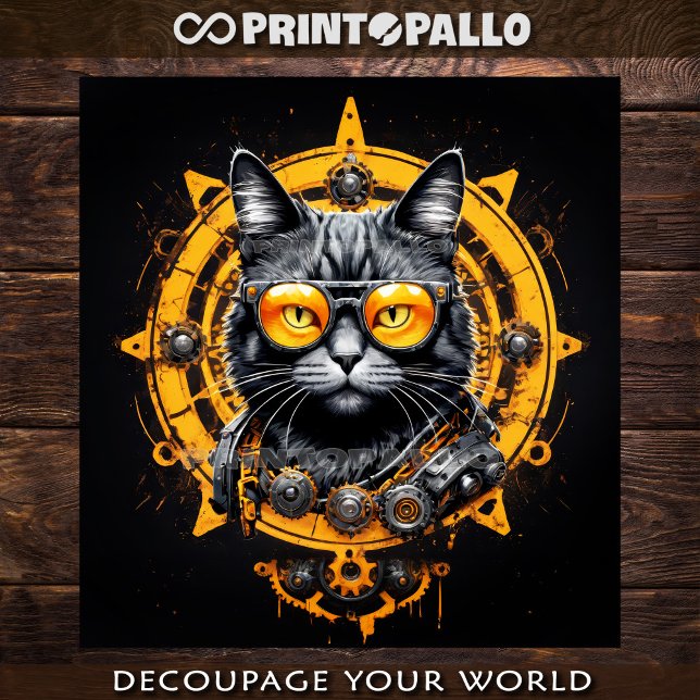 Cyberpunk steampunk cat with glasses - Decoupage  Wrapping Paper Sheet (Creator Uploaded)