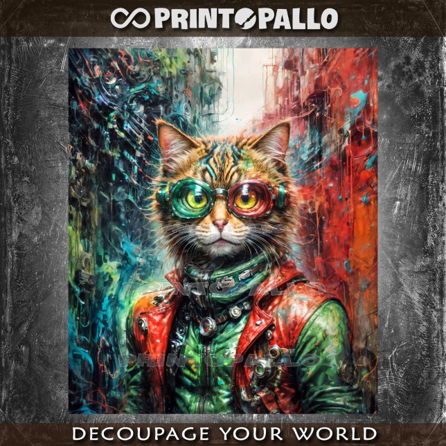 Cyberpunk stray cat in leather jacket and goggles tissue paper (Creator Uploaded)
