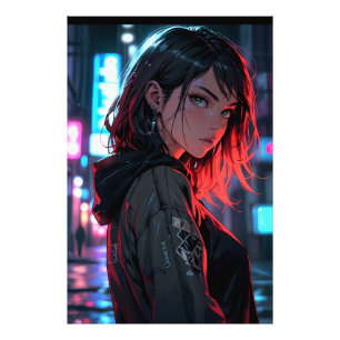 Cyberpunk Streetwear Anime Girl Neon Night City Ar Photo Print