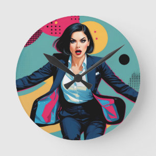 Cyberpunk Stylish Girl Pop Art Round Clock