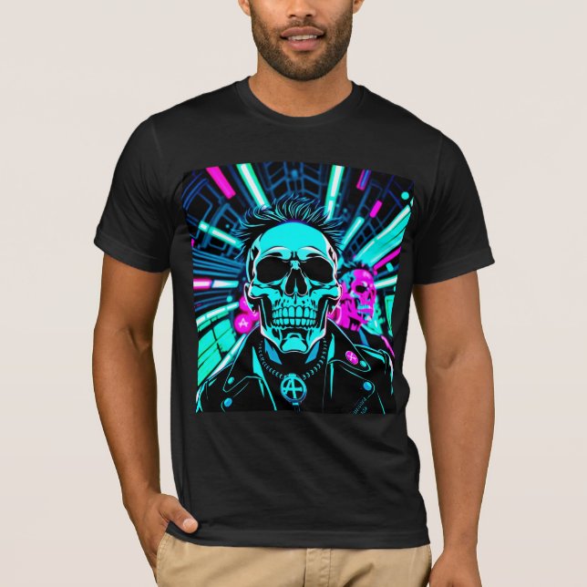 Cyberpunk Synthwave Skull Neon T-Shirt (Front)