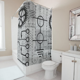 Cyberpunk Tech Geek Gear Electronic Engineer Math Shower Curtain