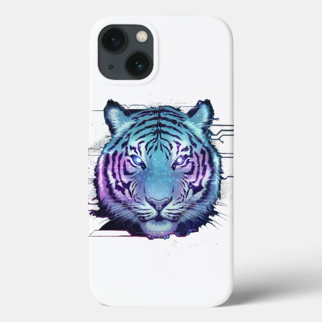 Cyberpunk Tiger iphone case - Neon Circuit Animal (Back)