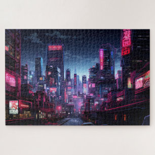 Cyberpunk Tokyo Night Street Jigsaw Puzzle