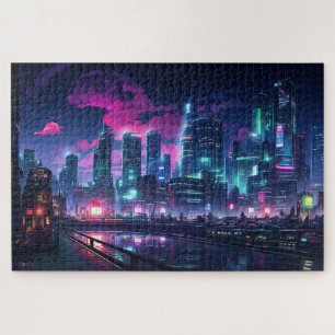 Cyberpunk Tokyo Riverfront Jigsaw Puzzle
