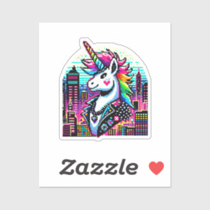 Cyberpunk Unicorn Neon Pixel Art Cityscape Design