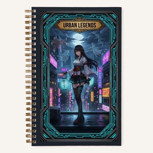Cyberpunk Urban Legends Anime Girl & Spirit Fox  Notebook (Front)