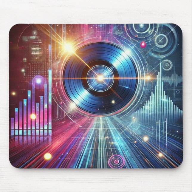Cyberpunk Vinyl Beats - Neon Synthwave Gaming Mous Mouse Pad (Front)