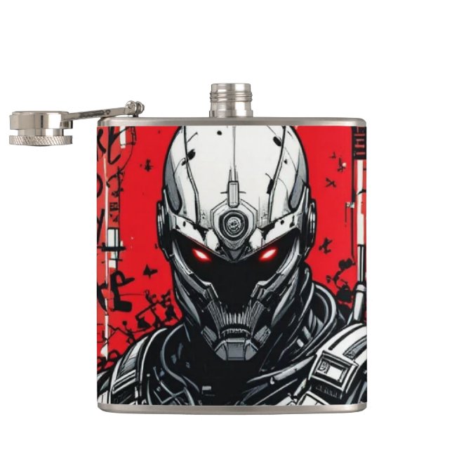 Cyberpunk Warrior Graffiti Flask – Red, Black (Opened)