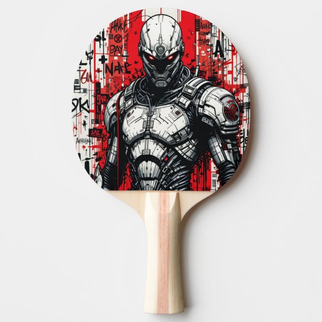Cyberpunk Warrior Graffiti Ping Pong Paddle – (Front)