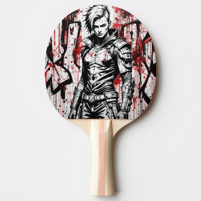 Cyberpunk Warrior Graffiti Ping Pong Paddle – (Front)