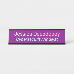 Cybersecurity Analyst Purple Magenta Desk Name Plate