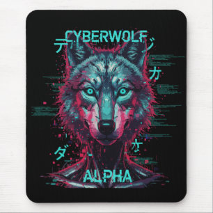 Cyberwolf Alpha Futuristic Neon Cyberpunk Wolf Mouse Pad