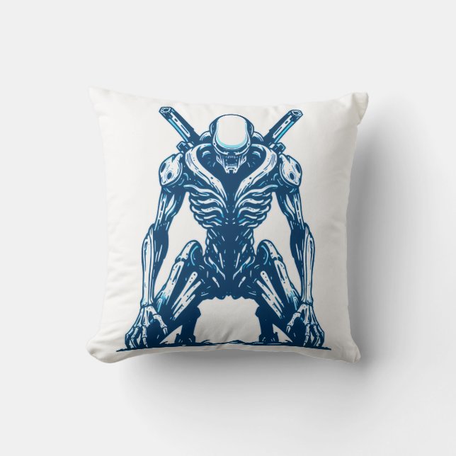 Cyborg Alien Warrior – Futuristic Sci-Fi Monster Cushion (Front)