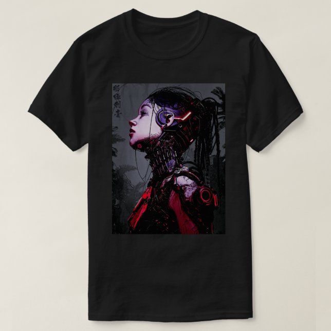 Cyborg Girl Urban Cyberpunk Style T-Shirt (Design Front)