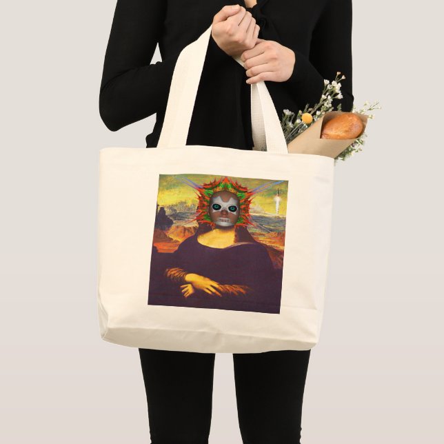 Cyborg Mona Lisa Large Tote Bag (Front (Product))