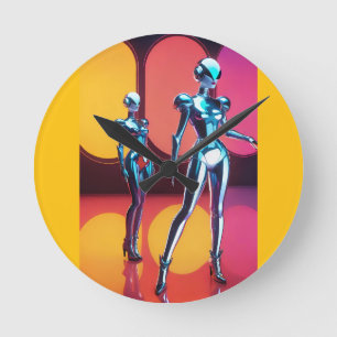 Cyborg Party Girls III Round Clock