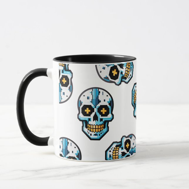 Cyborg Pixelated Skull Pattern Mug (Left)