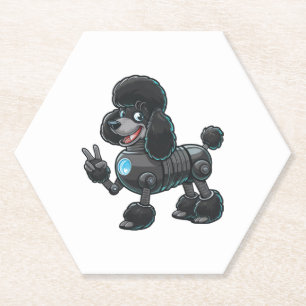 Cyborg Poodle Robot Peace Sign Paper Coaster