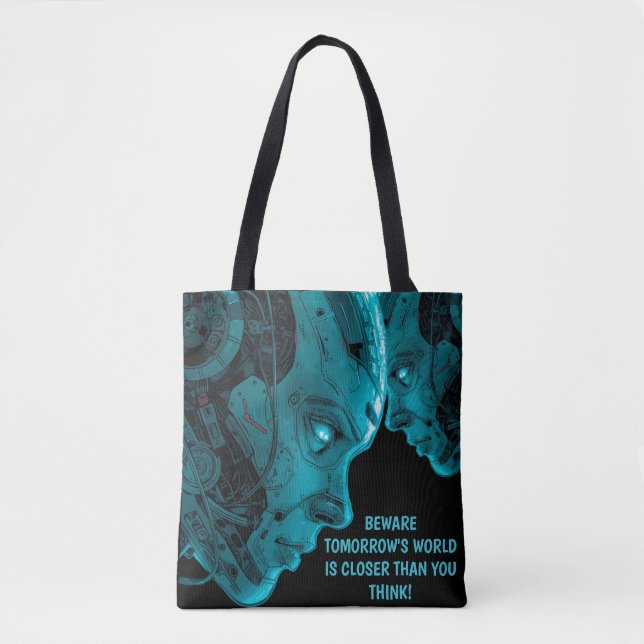 CYBORG ROBOTIC HEAD TOTE BAG (Front)