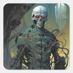 Cyborg Skeleton Futuristic Science Fiction Square Sticker