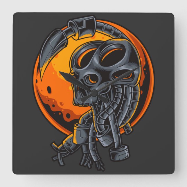 Cyborg Square Wall Clock (Front)