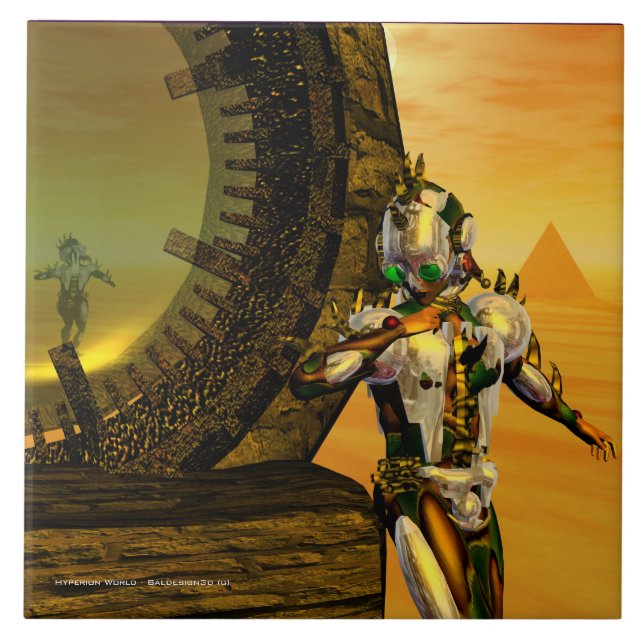 CYBORG TITAN,DESERT HYPERION Science Fiction Scifi Ceramic Tile (Front)