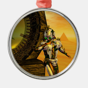 CYBORG TITAN IN HYPERION DESERT Sci-Fi Round Metal Tree Decoration