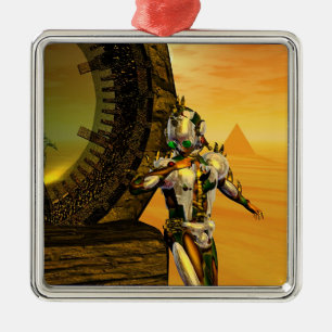 CYBORG TITAN IN HYPERION DESERT Sci-Fi Square Metal Tree Decoration