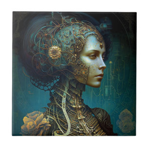 Cyborg Woman Fantasy Sci-Fi Art Ceramic Tile