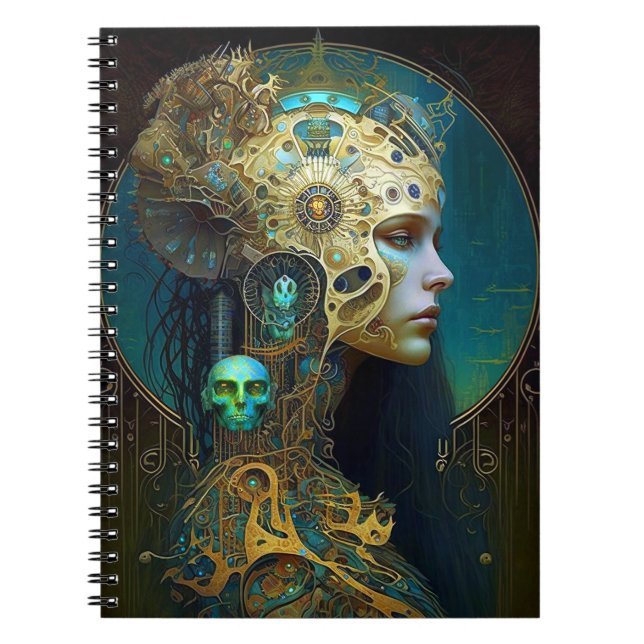 Cyborg Woman Fantasy Sci-Fi Art Notebook (Front)