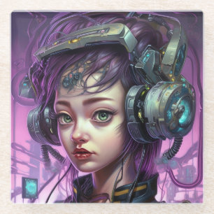 Cyborg Woman Science Fiction Glass Coaster