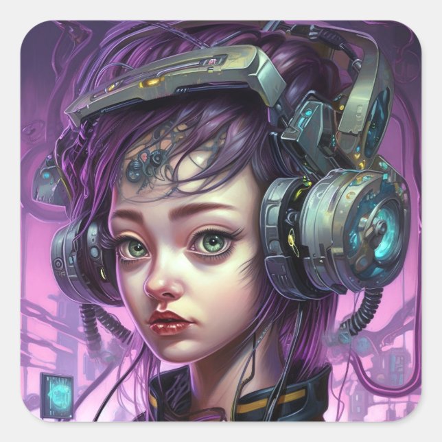 Cyborg Woman Science Fiction Square Sticker (Front)