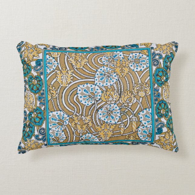 cyclamen blue art nouveau flower botanical decorative cushion (Front)
