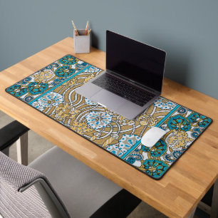 cyclamen blue art nouveau flower botanical desk mat