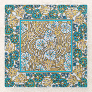 cyclamen blue art nouveau flower botanical glass coaster