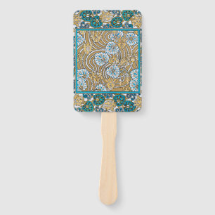 cyclamen blue art nouveau flower botanical hand fan