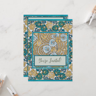 cyclamen blue art nouveau flower botanical invitation