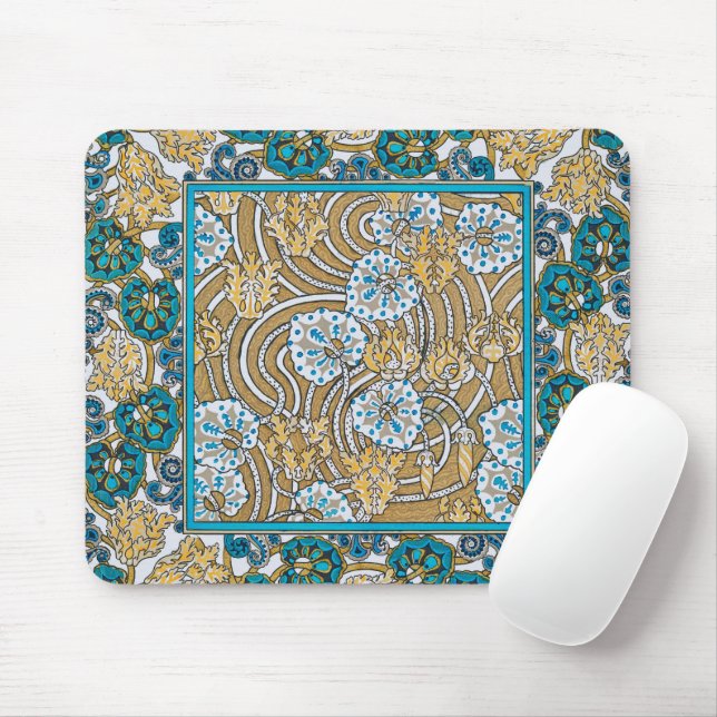 cyclamen blue art nouveau flower botanical mouse pad (With Mouse)