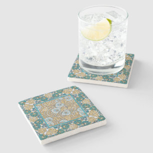 cyclamen blue art nouveau flower botanical stone coaster