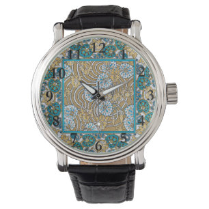 cyclamen blue art nouveau flower botanical watch