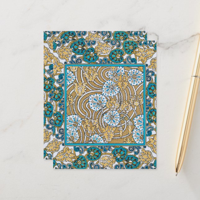 cyclamen blue art nouveau flower wallpaper  (Front/Back In Situ)