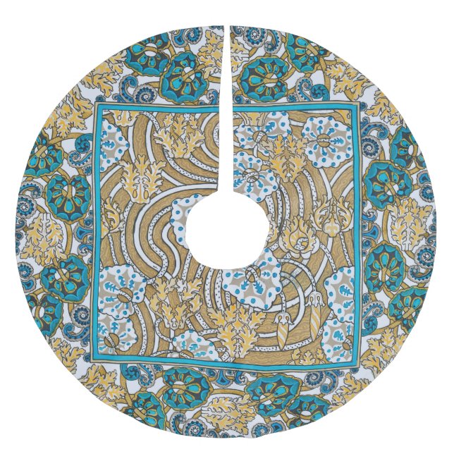 cyclamen blue art nouveau flower wallpaper  brushed polyester tree skirt (Front)